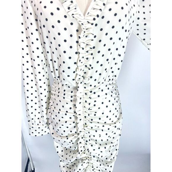 Zara White Black Polka Dot Mini Dress Ruched Draped Size XS Sexy - Picture 10 of 16